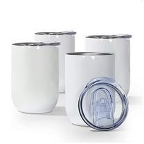 12oz Insulated Stainless Steel Wine Tumbler with Lids,  Set of 4 , Double Wall Vacuum Sublimation Cups for Hot & Cold Beverages