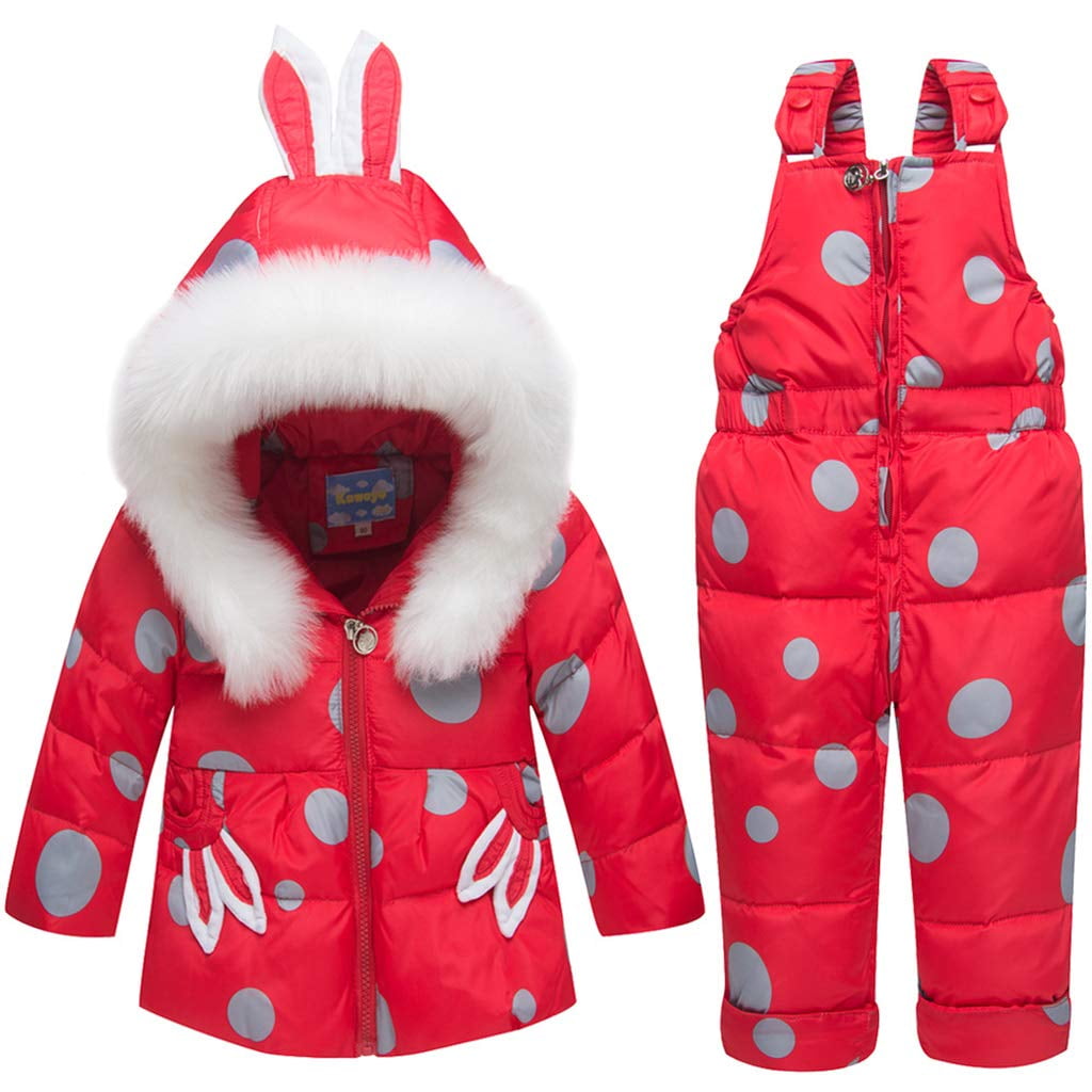 YOUIGIFTS Baby Girls Snowsuit Toddler Hooded Down Jacket Coat + Snow Pants Kids 2 Pieces Ski