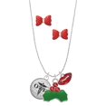 thumbnail image 1 of Delight Jewelry Silvertone Domed Black OTR Christmas Kiss Charm Necklace and Stud Earrings, 1 of 4