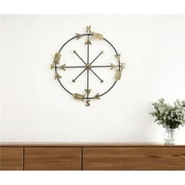 HomeRoots 483324 26 x 25 in. Brass & Black Metal Distressed Compass Wall Decor