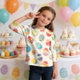 thumbnail image 6 of PWPSG Happy Easter Day Shirt for Kid 3D Graphic T Shirts Cute Easter Eggs & Bunny Rabbit Prints Tops 3/4 Sleeve Crewneck Blouses Spring Fall Outfits for Girl Multicolor 9 Years, 6 of 9