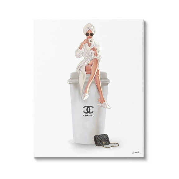 Stupell Industries Morning Brunch Glam Girl Sipping Coffee Graphic Art Gallery Wrapped Canvas Print Wall Art, Design by Ziwei Li