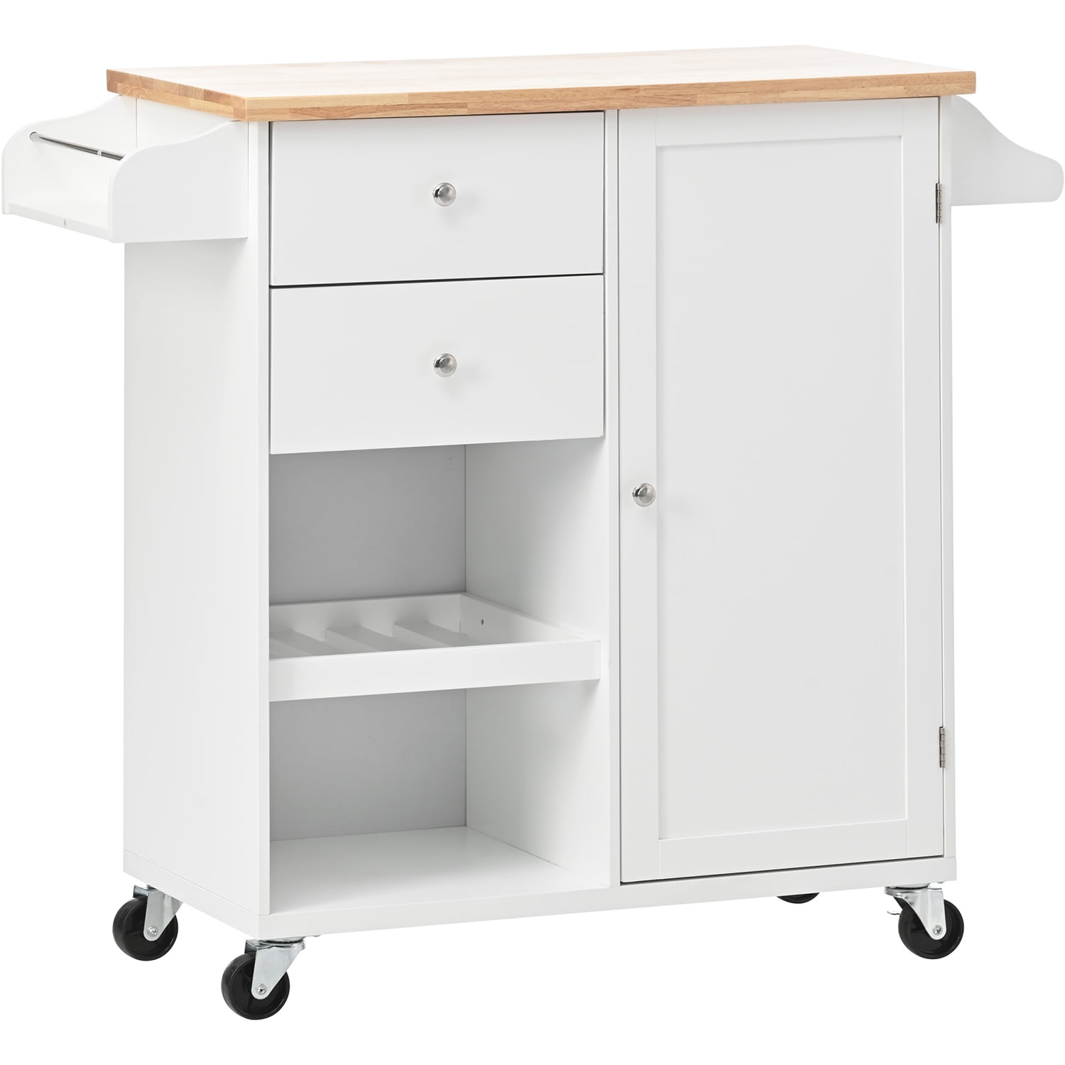 Kepooman Kitchen Cart with Spice Rack, Towel Rack & Two Drawers, Kitchen Island on Wheels for Your Daily Food Preparation, White Kepooman Kitchen Cart with Spice Rack, Towel Rack & Two Drawers, Kitchen Island on Wheels for Your Daily Food Preparation, White