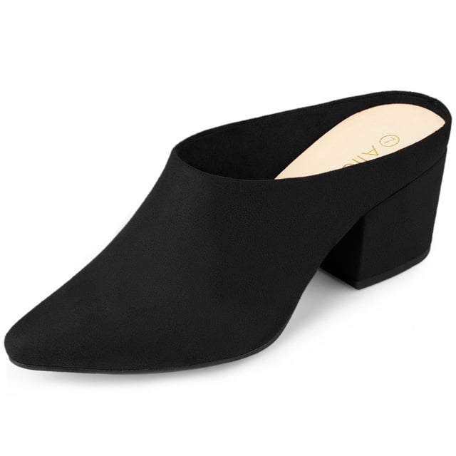 Mules Tacón Grueso Punta Puntiaguda Zapato Sin Cordones Para Mujeres Negro 39