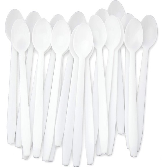 Avant Grub 8" White Plastic Long Handle Sundae Spoons, 100 Pack
