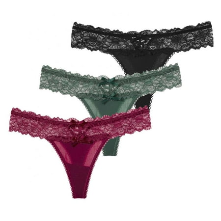 

3 Pack Women Sexy Lace Thongs Panties Low-waist G-String Underwear Breathable Lingerie Embroidery Floral Thongs