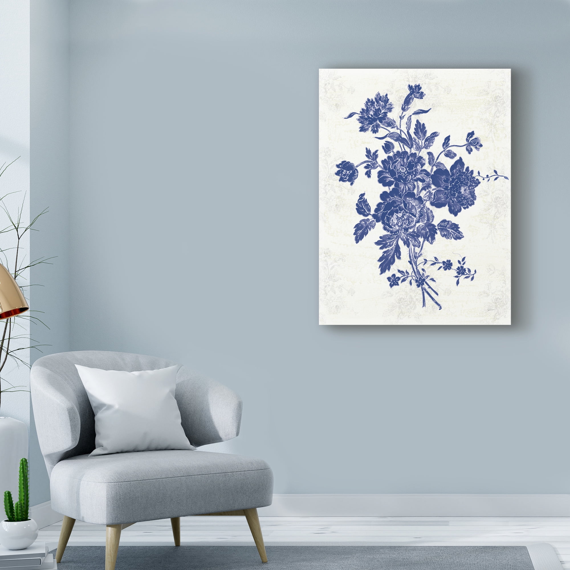 Trademark Fine Art 'Toile Roses VIII Indigo' Canvas Art by Sue Schlabach