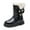 Black, variant on lnmuld Girls' Warm Autumn Winter Snow Boots - Thick Soles Comfortable Solid Color Bow Design Size:8-9 Years
