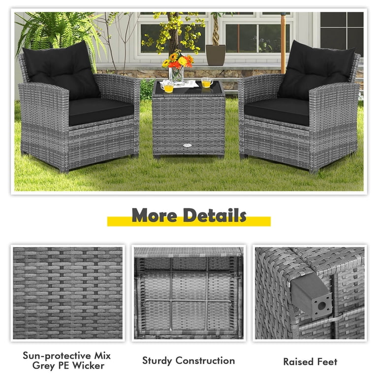 Costway 3-Piece Rattan Patio Set with Cushions photo 6