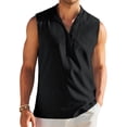 thumbnail image 2 of Men's Sleeveless Henley Tank Top Summer Beach Tank Tops Collarless Casual Cruise Dress Shirt Black S, 2 of 10