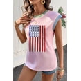 thumbnail image 3 of Women's Pink Colorblock Sequin American Flag Casual T-Shirt with Twisted Rib Texture | [ZhiHiMeRi] | (US 12-14)L, 3 of 8
