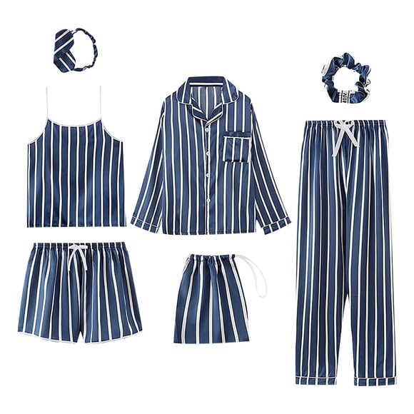 7 Pieces Womens Pajamas Sets Faux Silk Pyjama Womens Pajamas Sleepwear Sets Spring Summer Homewear
