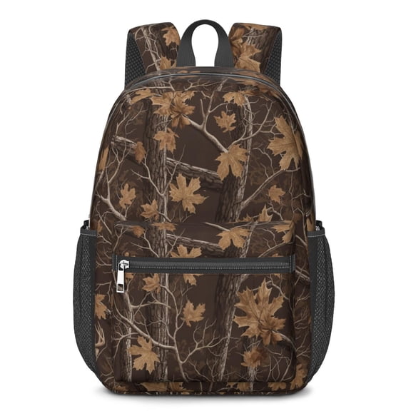 Camo and Deer Brown Pattern 17" School Backpacks for Teens,Waterproof Oxford Fabric,S-Shape Padded Straps for School,Travel,Hiking,Camping