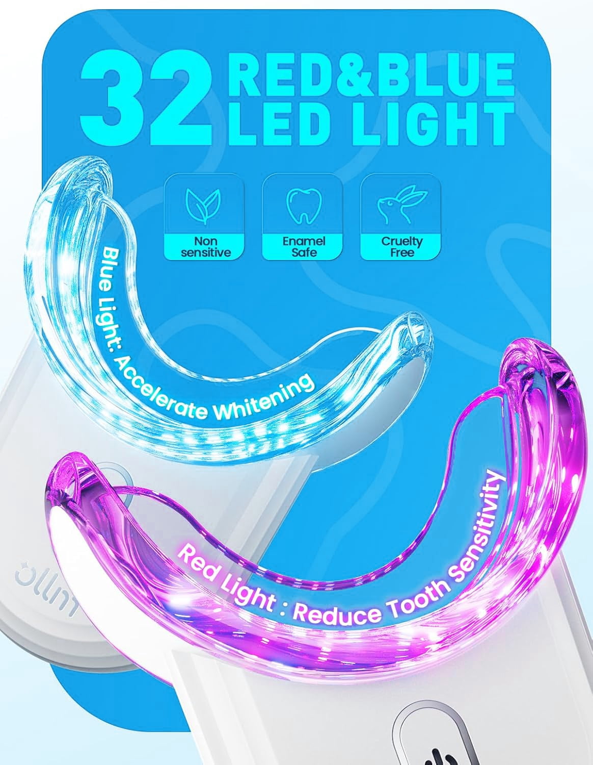 Teeth Whitening Kit with Gel Pen - Ollm Teeth Whitener with 32X LED Light,35% Carbamide Peroxide,3 Gel Syringes,10-Minute Fast Whitening , dental whitening treatment