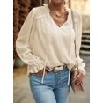 thumbnail image 4 of Women'S Casual Blouse - Dot Summer Shirts Elegent V Neck Long Sleeve Loose Dressy Office Tops Apricot S, 4 of 9