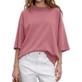 thumbnail image 5 of Crew Neck Half Sleeve Women Loose Solid Color T-shirt Tops, 5 of 6