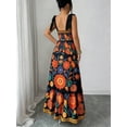 thumbnail image 2 of Black Bohemian Floral Print Tie-Shoulder Smocked Waist Maxi Dress For Summer Vacation, 2 of 8
