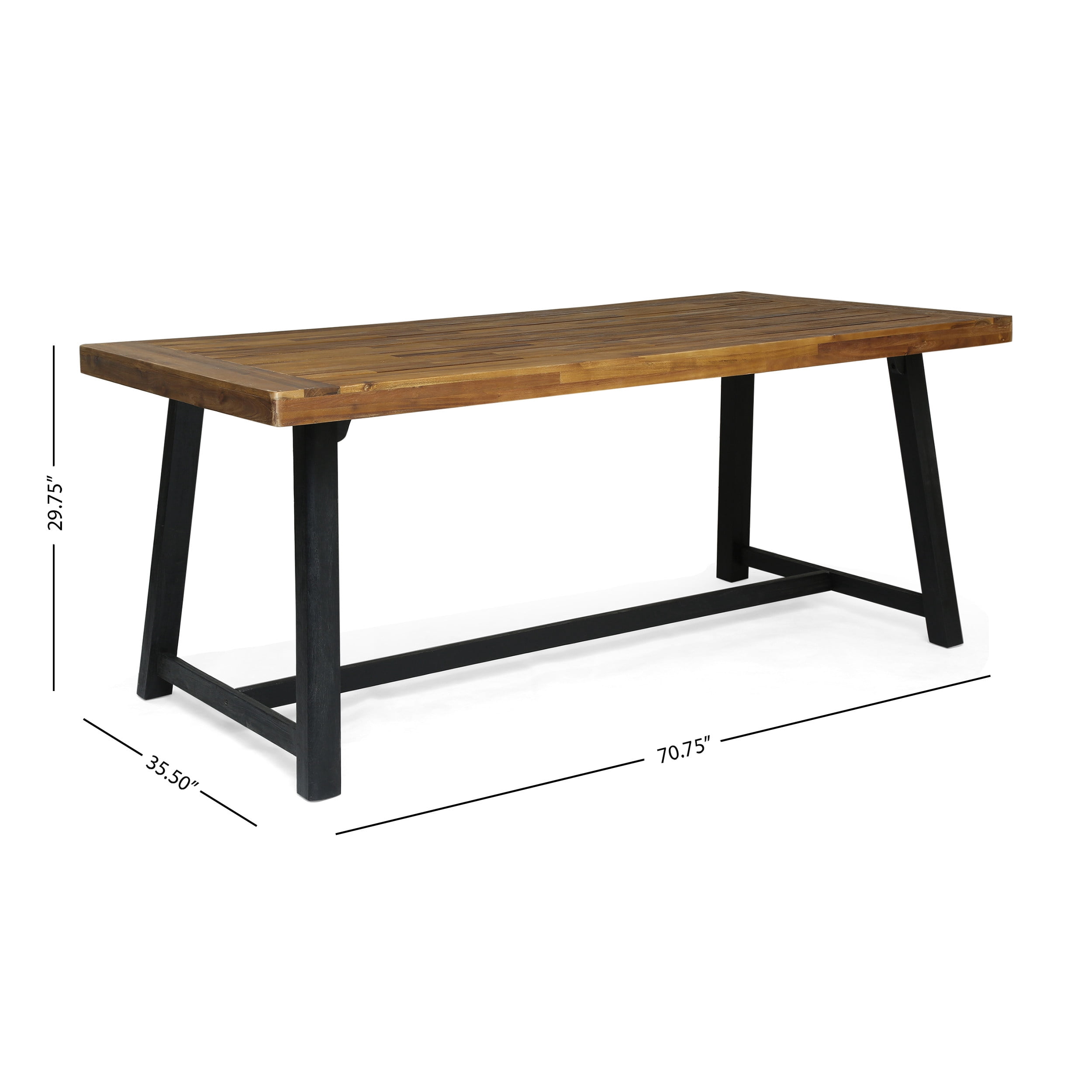 Flora Wood and Resin Outdoor 7 Piece Dining Set, Black and Sandblasted Teak