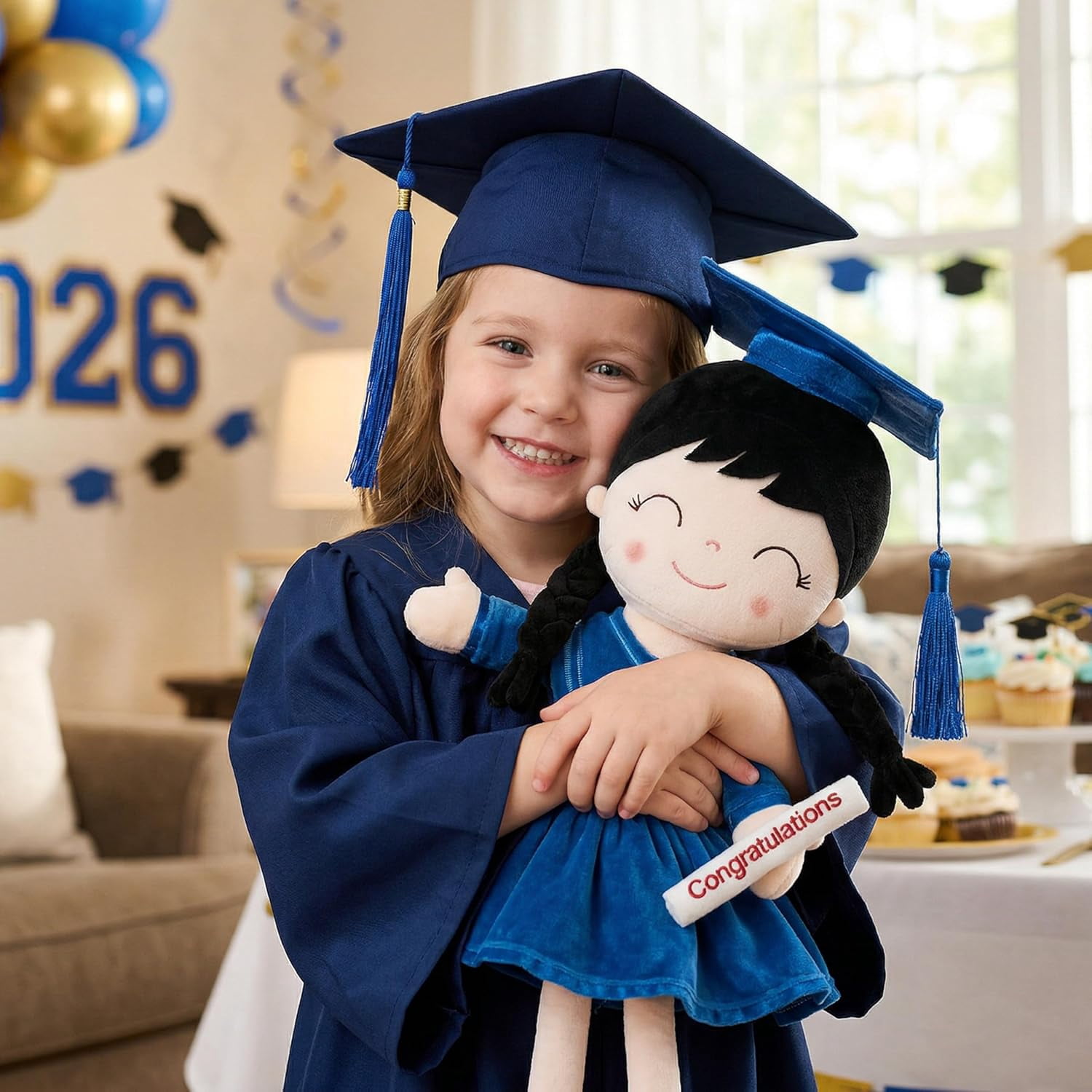 Gloveleya 16" Blue Graduation Plush Toy - Dreamy Soft Girl Doll for Graduation Ceremony - Preschool Kindergarten Gift for Girls, Class of 2026 Memento