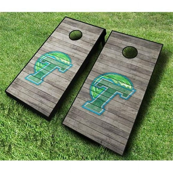 AJJCornhole  Tulane Green Wave Distressed Theme Cornhole Set with Bags - 8 x 24 x 48 in.