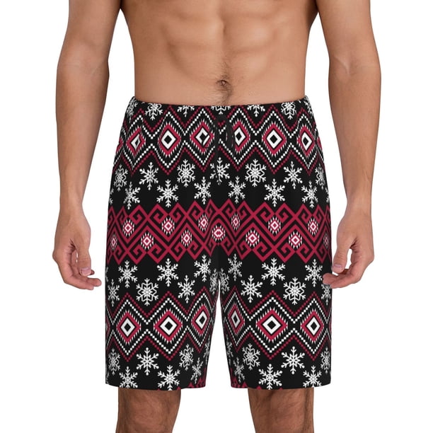 Balery red Minimalist Snowflake Pantalones cortos de pijama de punto de algodón para hombre con cinturilla y bolsillos-Small