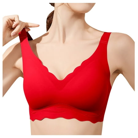 Zshosam Women s Seamless Bra Wavy Wireless Full Coverage Padded Smoothing No Underwire Comfort V Neck Bralettes(Red M)