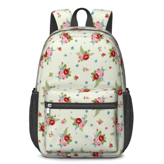 Pioneer Flower Floral Print Pattern 17" School Backpacks for Teens,Waterproof Oxford Fabric,S-Shape Padded Straps for School,Travel,Hiking,Camping