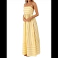 thumbnail image 3 of Vestido Holgado con Espalda A Rayas y Fruncido para Mujer, Tirantes Finos, Aberturas y Vuelo. Amarillo L, 3 of 9