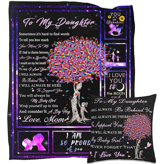 to My Daughter Blanket from Mom Blanket with Pillowcase Ultra Soft Flannel Throw Blanket for Daughter Birthday Gift 60x50 Inch