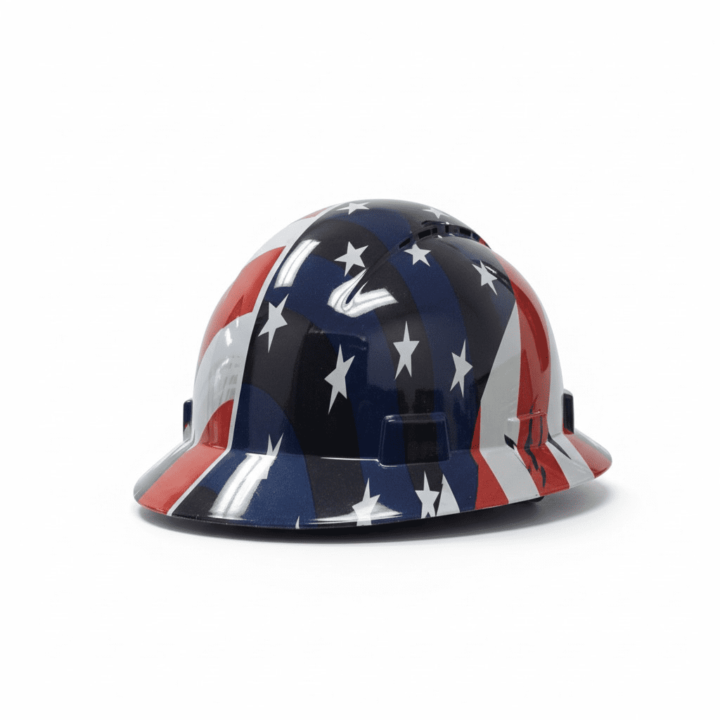 HDPE Hydro Dipped American Flag Full Brim Hard Hat with Fas-trac Suspension