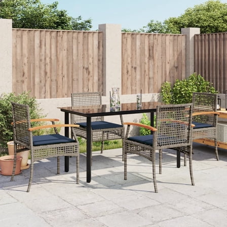 vidaXL 5 Piece Patio Dining Set with Cushions Gray Poly Rattan