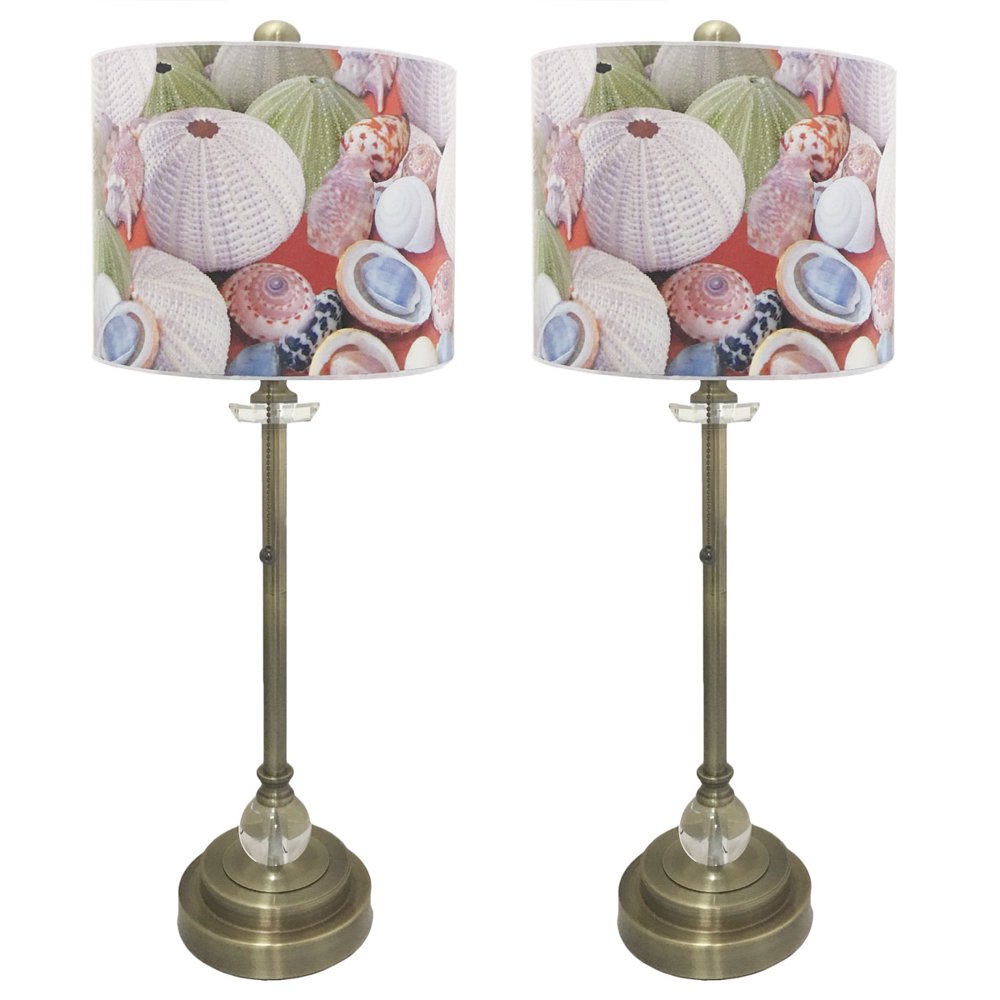 Royal Designs 28" Crystal and Antique Brass Buffet Lamp with Beach