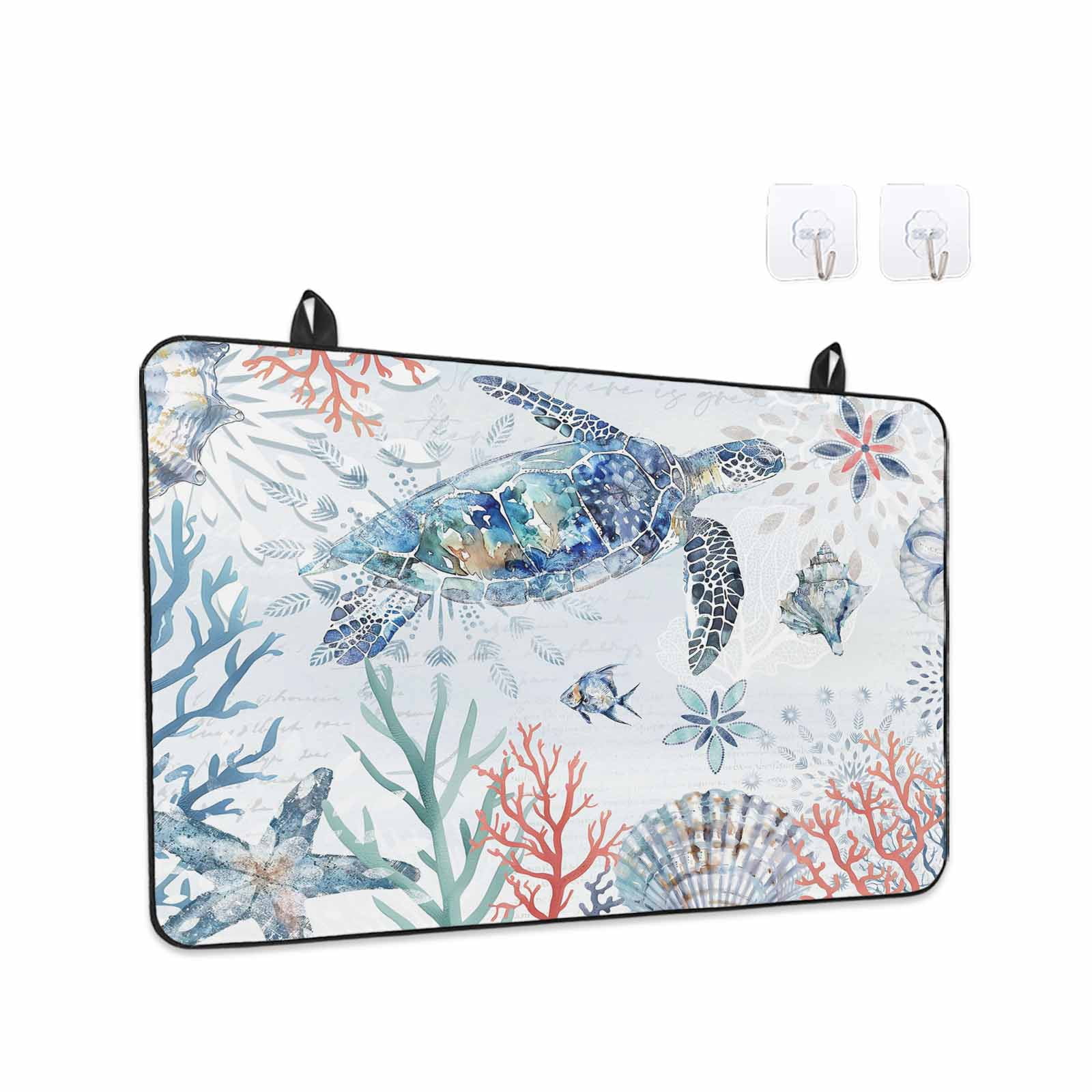 Ocean Turtle Stove Top Cover for Electric Stove, Heat-proof & Non Slip Glass Top Stove Cover Protector, Summer Coastal Coral Flower Shells Kitchen Flat Cooktop Rubber Mat 24x21 Inches