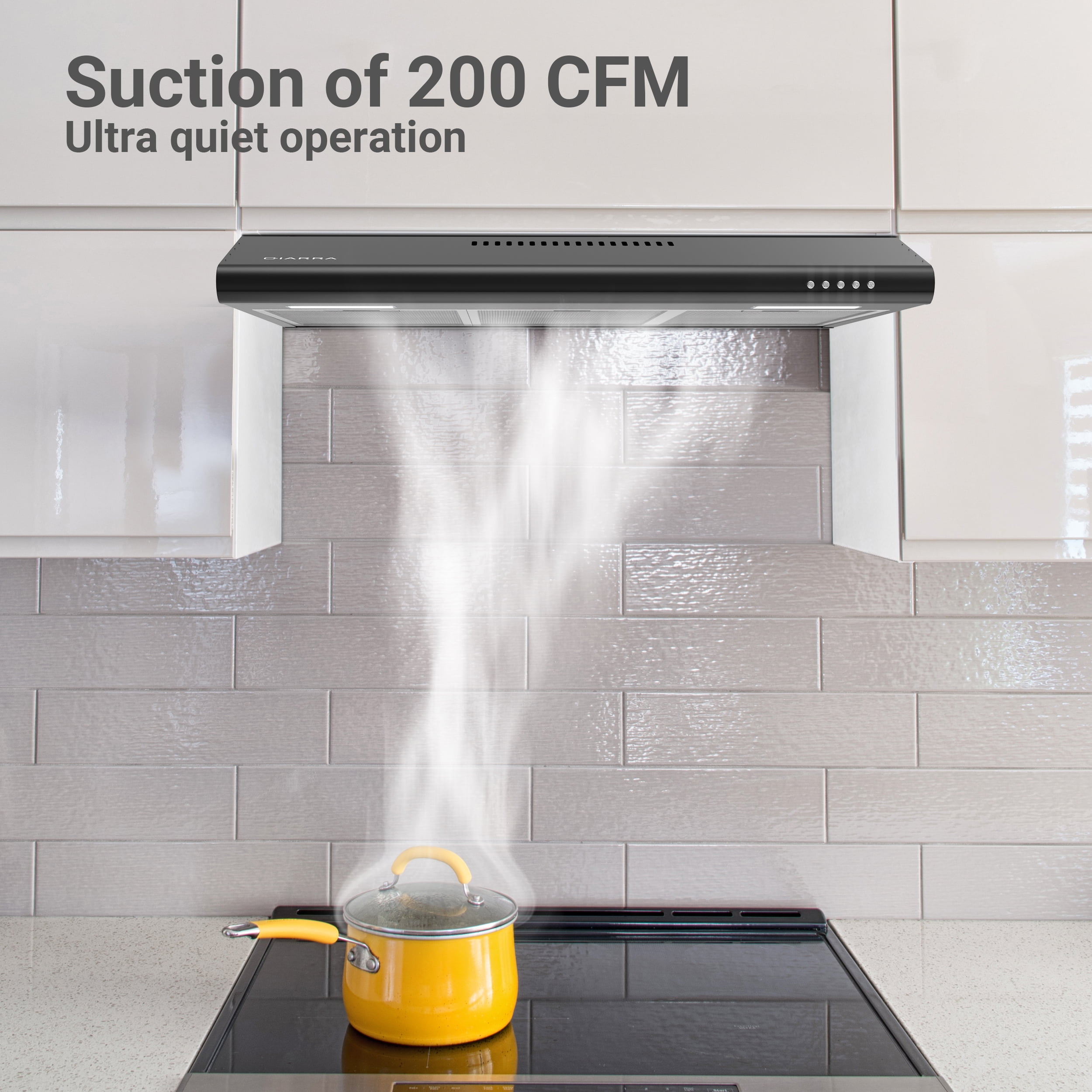 CIARRA Black Range Hood 30 inch with Soft Touch Control 450 CFM Stove Vent  Hood for Kitchen with 3 Speed Exhaust Fan Auto Shut Off Function CAB75502