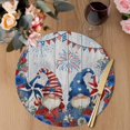 thumbnail image 3 of Independence Day Gnomes Round 13 Inch Placemats Set of 2, Red Blue Floral Gray Wood HeatResistant Non Slip Place Mats for Dining Table, Wipeable Braided Kitchen Table Mats for Housewarming, 3 of 9