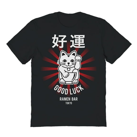TORC Good Luck Cat Ramen Bar Tokyo Graphic Black Men's Cotton T-Shirt