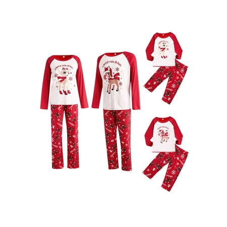 

Michellecmm Christmas Family Pajamas Set Deer Print Round Collar Tops+Trousers
