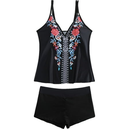Arnsht 2025 Two Piece Plus Size Womens Fashion Split Swimsuits Modest Tankini Bathing Suit Tops with Shorts Tummy Control Swimwear Black XL