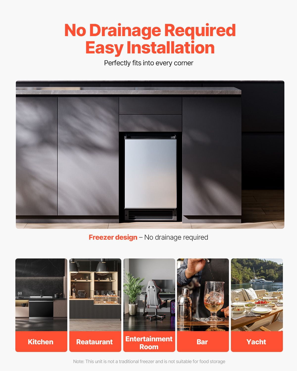 15 lb/Day Built-in Undercounter Ice Maker with Reversible Door