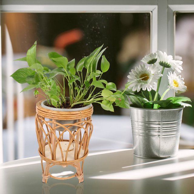 RENACLIPY Balcony Rattan Flower Basket With Handle Plant Pot Stand Rattan Light Brown Decoration Weddings 1Pack