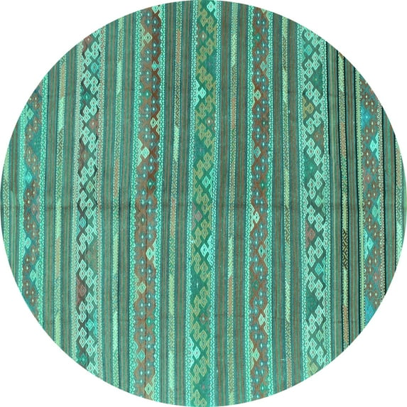 Ahgly Company Machine Washable Indoor Round Southwestern Turquoise Blue Country Area Rugs, 3' Round