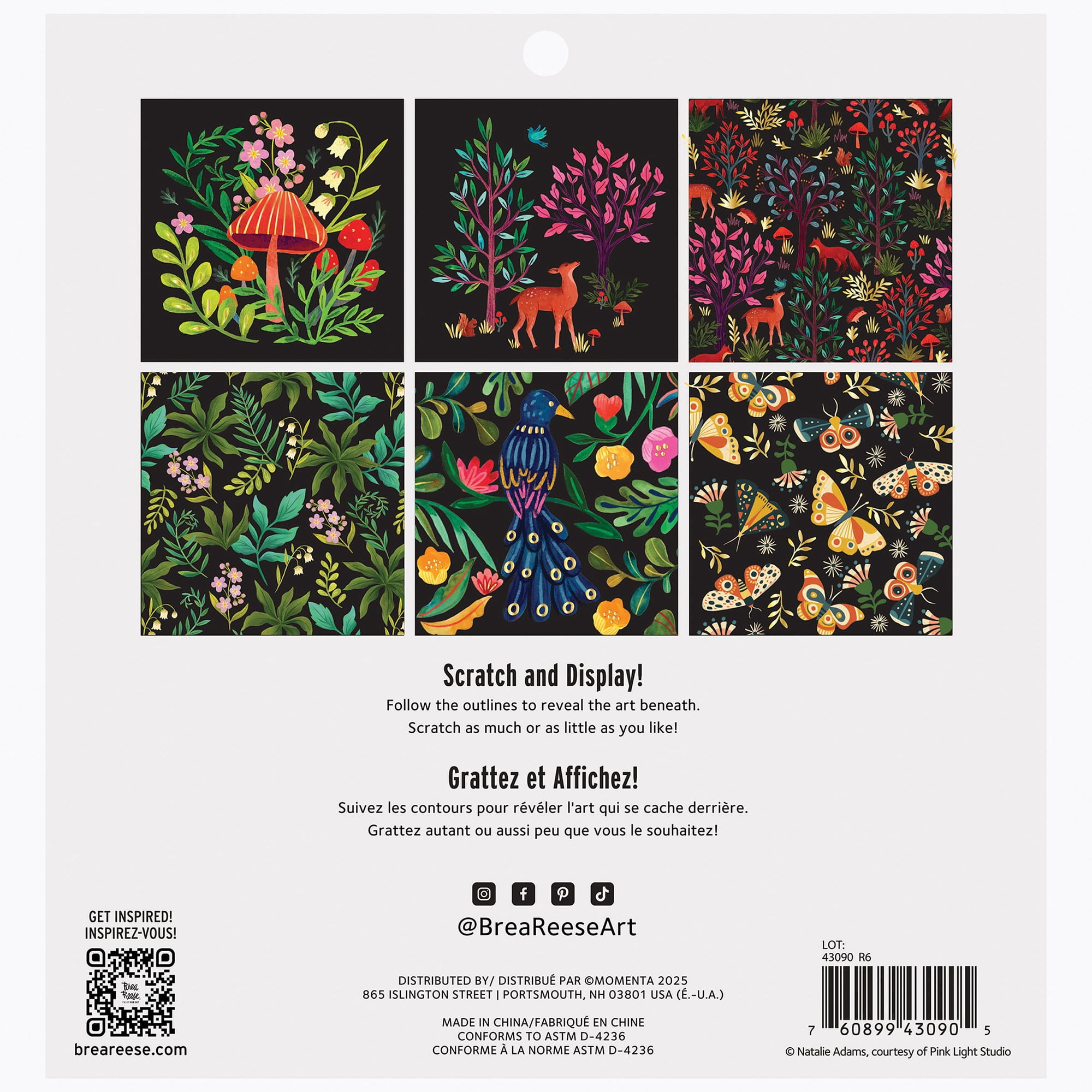 Brea Reese: Scratch Art Paper Pad - Woodland - 12 Sheets, 6 Guided Nature Designs, Metallic Accents, Dual-Tip Stylus & Brush, 8x8" Pages, Adult Craft