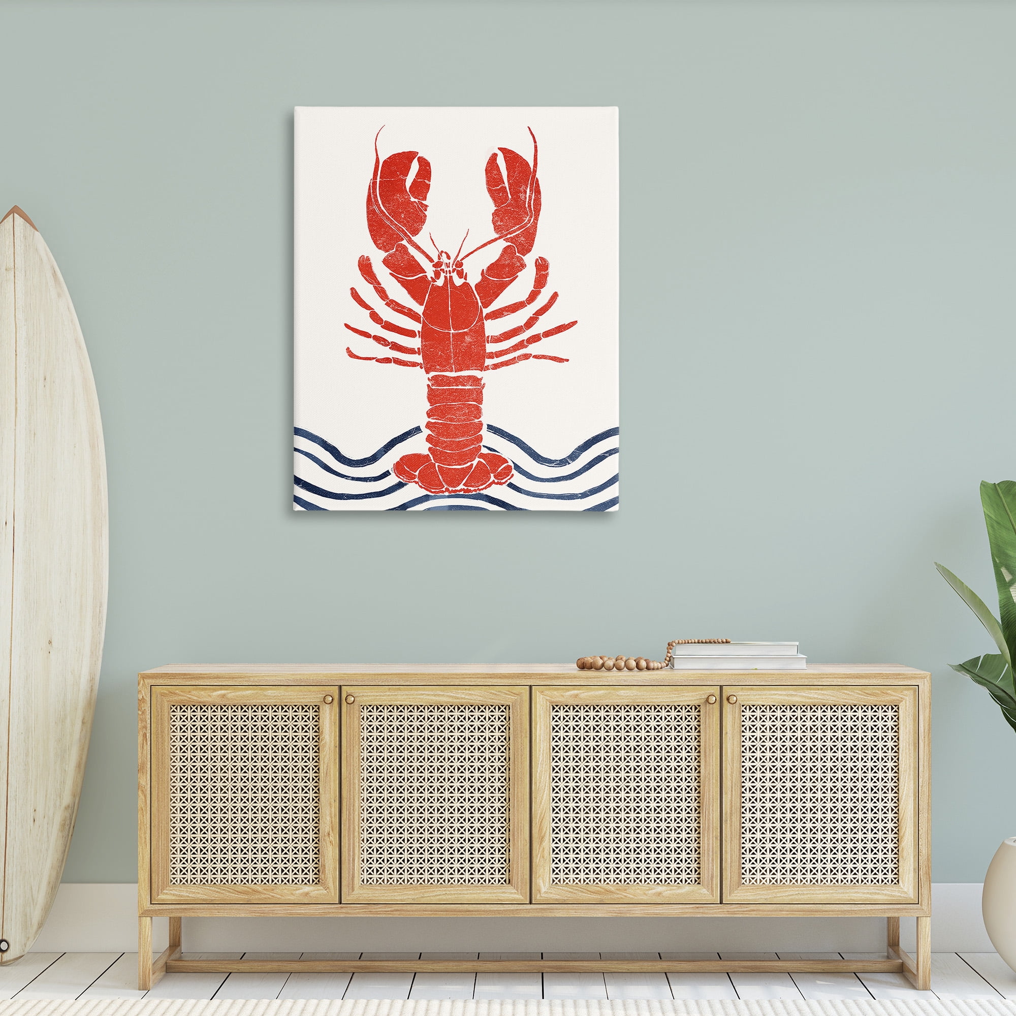 Stupell Industries Modern Lobster with Waves Animals & Insects Painting Gallery Wrapped Canvas Art Print Wall Art, 36 x 48