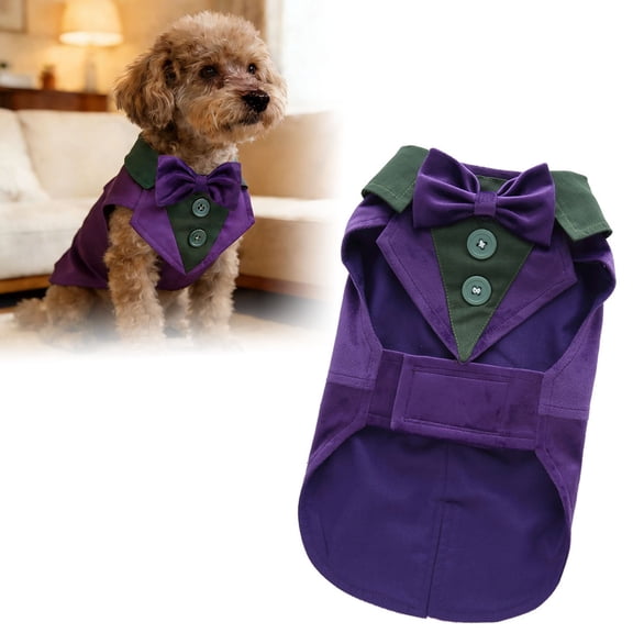 Elegant Dog Tuxedo With Bow Tie Formal Pet Suit With 2 Buttons For Wedding Parties And Special Occasions(Purple-L)