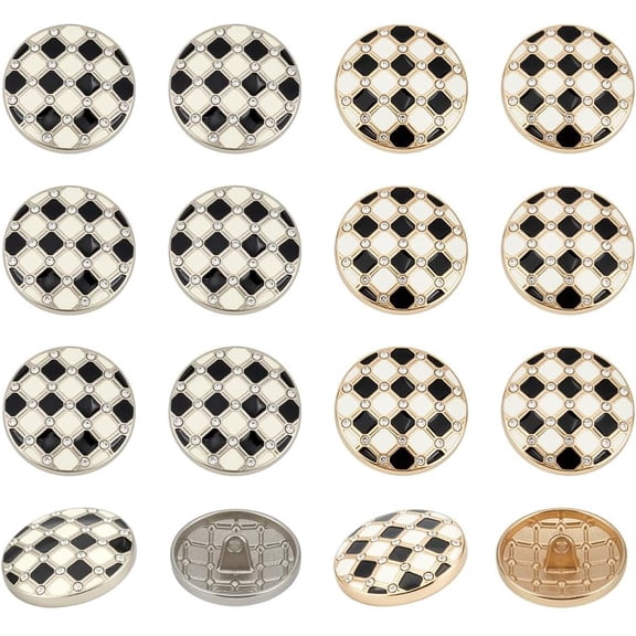 16 Pcs 2 Colors Alloy Sewing Shank Buttons 0.87Inch Black and White Checkerboard Buttons 1-Hole Round Button for Jackets Coats