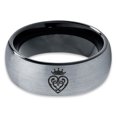 thumbnail image 2 of Tungsten Vintage Heart Crown Band Ring 8mm Men Women Comfort Fit Black Dome Brushed Gray Polished, 2 of 4