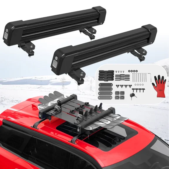 MOSTPLUS Set of Universal Roof Mounted Ski & Snowboard Sliding Rack w/Lock Rubber Padding