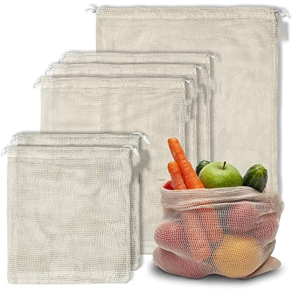 6 Reusable Produce Bags Grocery Washable | Organic Cotton Mesh Produce Bags | Double-Stitched & Tare Weigh | Mesh bags for vegetables | Cotton Produce Bags Reusable Washable | Produce bag (3 sizes)