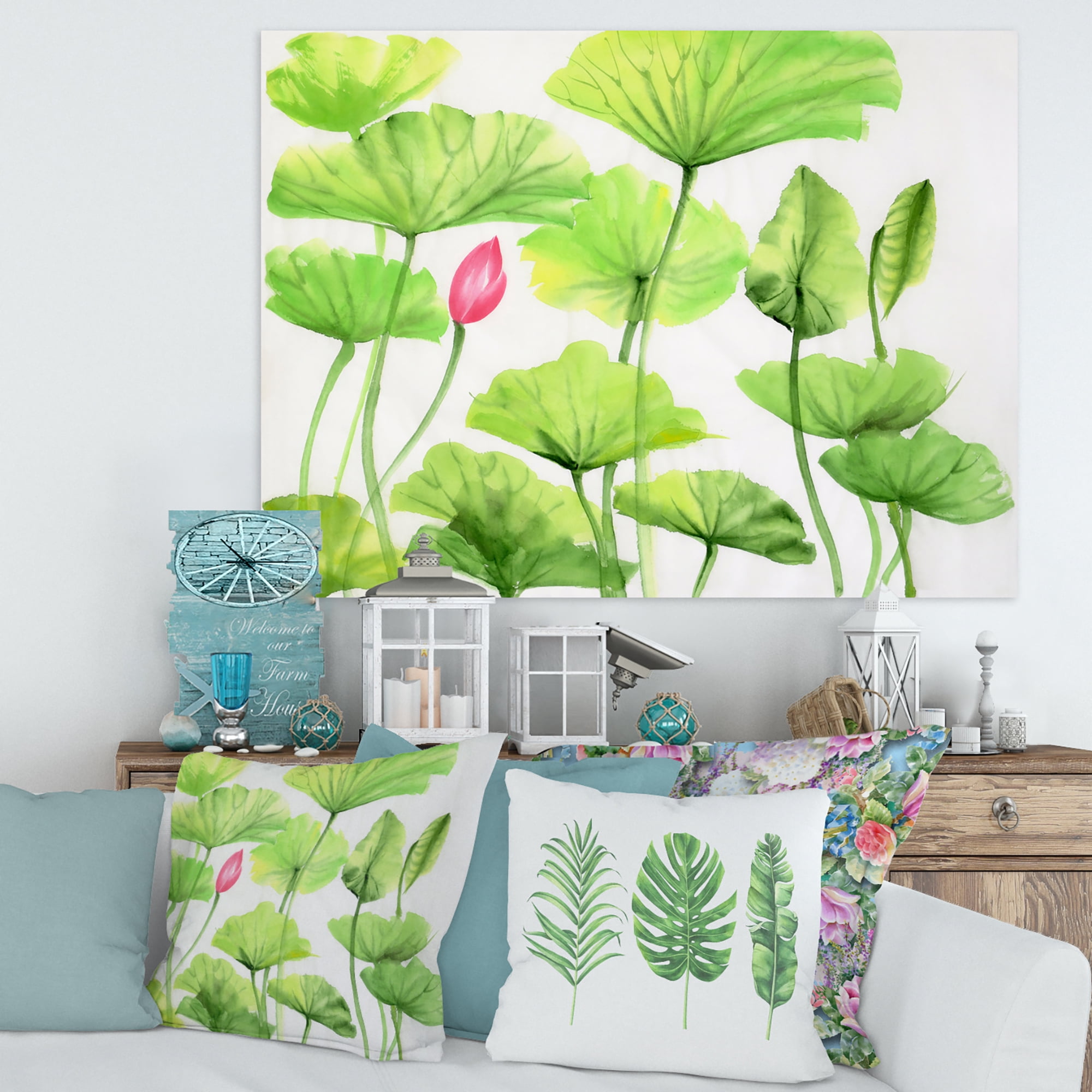 Designart ' Ancient Pink Lotuses In The Pond VIII ' Traditional Canvas Wall Art Print
