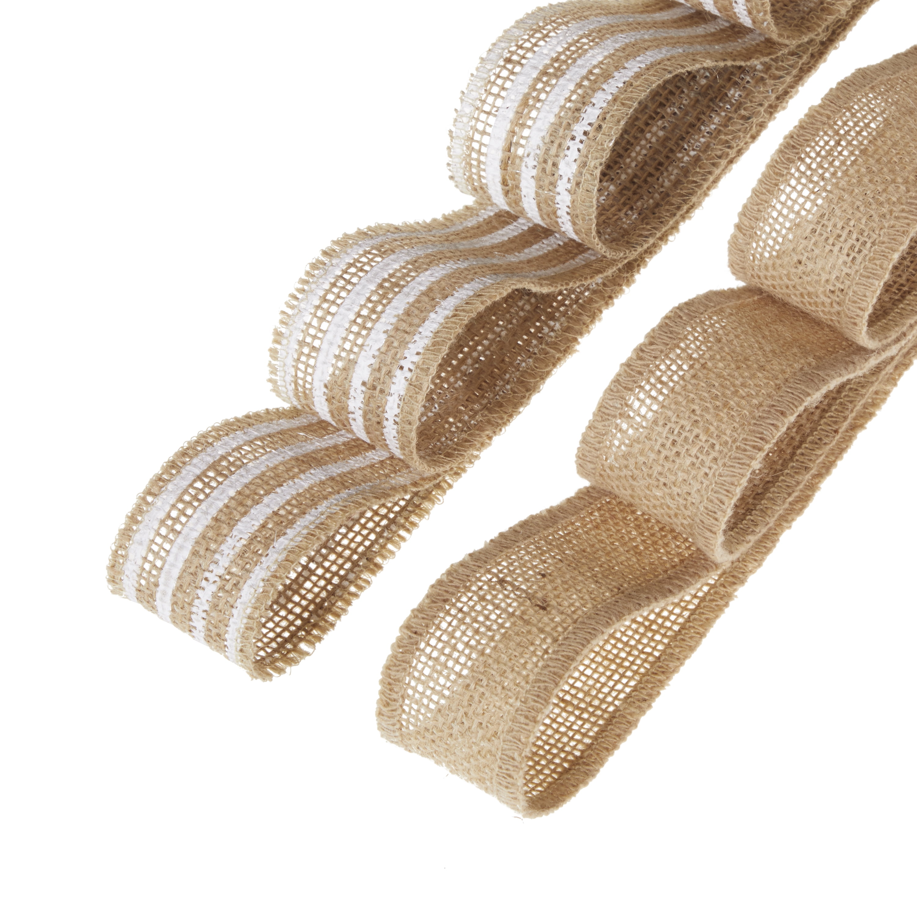 Love, Laugh, Craft Burlap Ribbon Set, 1.5"W x 3-Yds, Natural/White Stripe